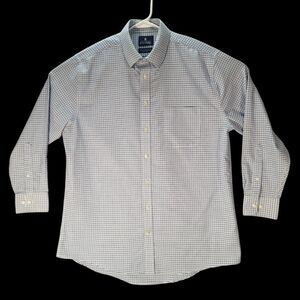 Stafford Wrinkle Free Blue Plaid Button Down Oxford Shirt 16 1/2 32/35